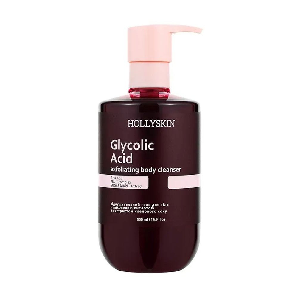 Відлущувальний гель для тіла Hollyskin Glycolic Acid Exfoliating Body Cleanser з гліколевою кислотою та екстрактом кленового сиропу, 500 мл